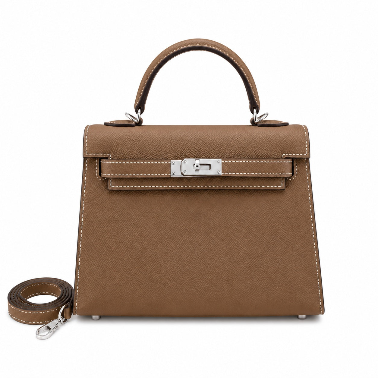 Mini Kelly II Sellier 19cm & 22cm Etoupe Epsom Leather Palladium Hardware Women Mini Handbag