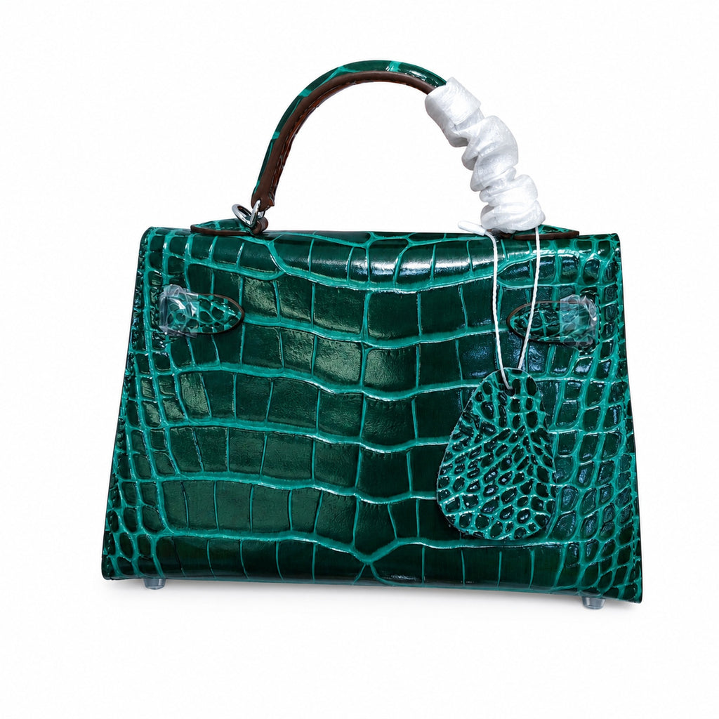 Kelly Sellier 19cm Vert Emeraude Shiny Crocodile Leather Gold Hardware & Palladium Hardware Women Handbag