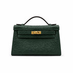Mini Kelly II Sellier 19cm & 22cm Vert Fonce Ostrich Leather Gold Hardware Women Mini Handbag