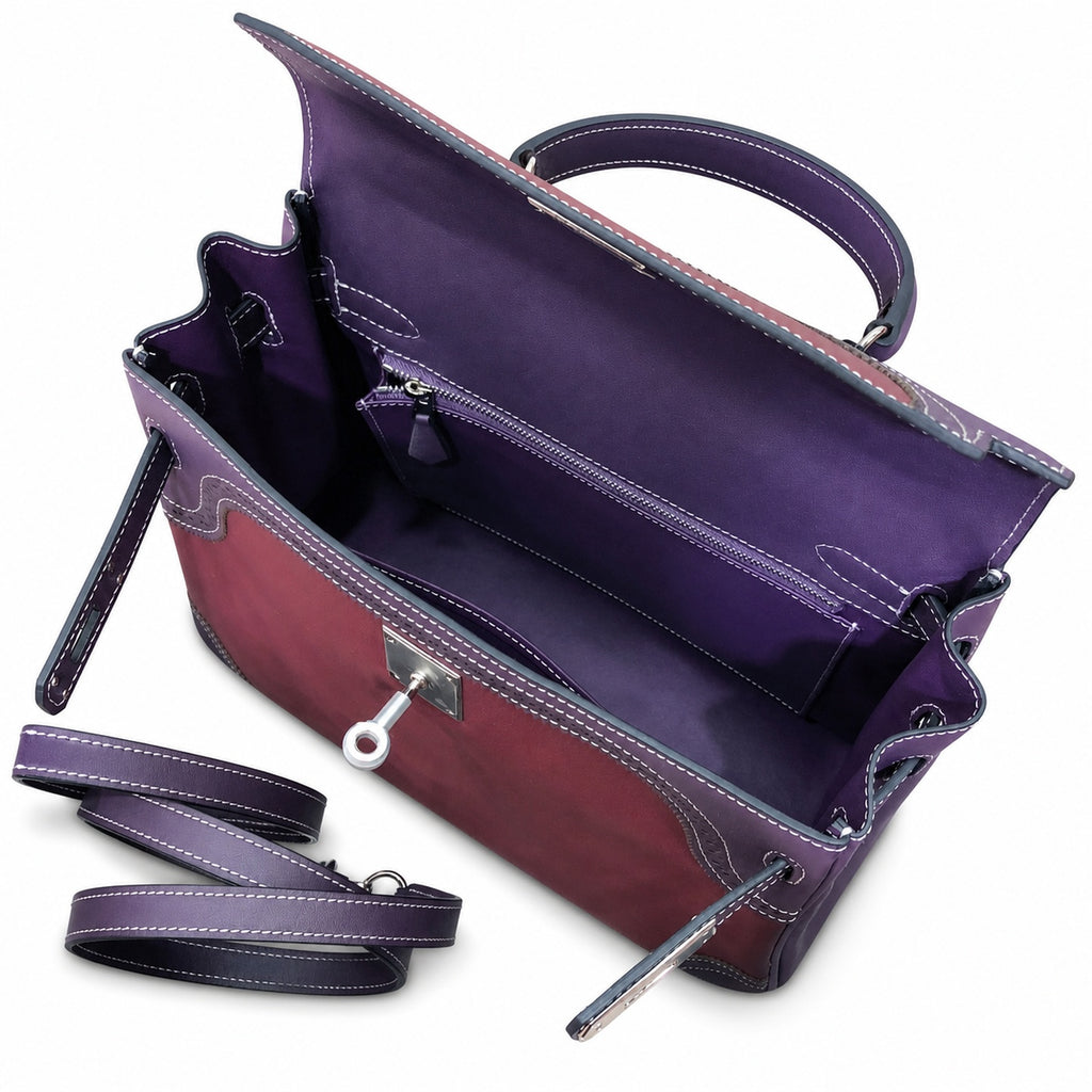 Kelly Sellier Ghillies 28cm Bordeaux & Marron Foncé Barenia Leather Palladium Hardware Women Handbag