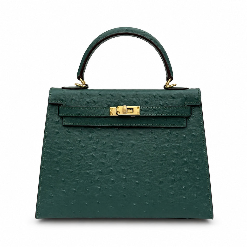 Kelly Sellier 25cm Vert Cypress Ostrich Gold Hardware Vintage Women Handbag