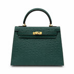 Kelly Sellier 25cm Vert Cypress Ostrich Gold Hardware Vintage Women Handbag