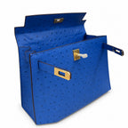 Kelly Sellier 25cm Bleu Electrique Ostrich Gold Hardware Premium Crossbody Purse
