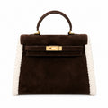 Kelly Sellier 28cm Ebene Suede Leather Gold Hardware Commute Shoulder Handbag