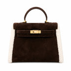 Kelly Sellier 28cm Ebene Suede Leather Gold Hardware Commute Shoulder Handbag