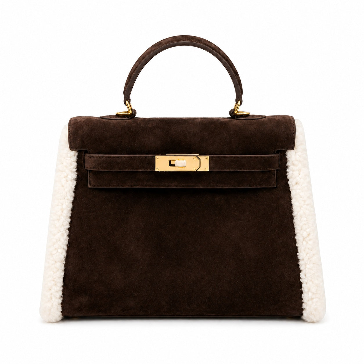 Kelly Sellier 28cm Ebene Suede Leather Gold Hardware Commute Shoulder Handbag