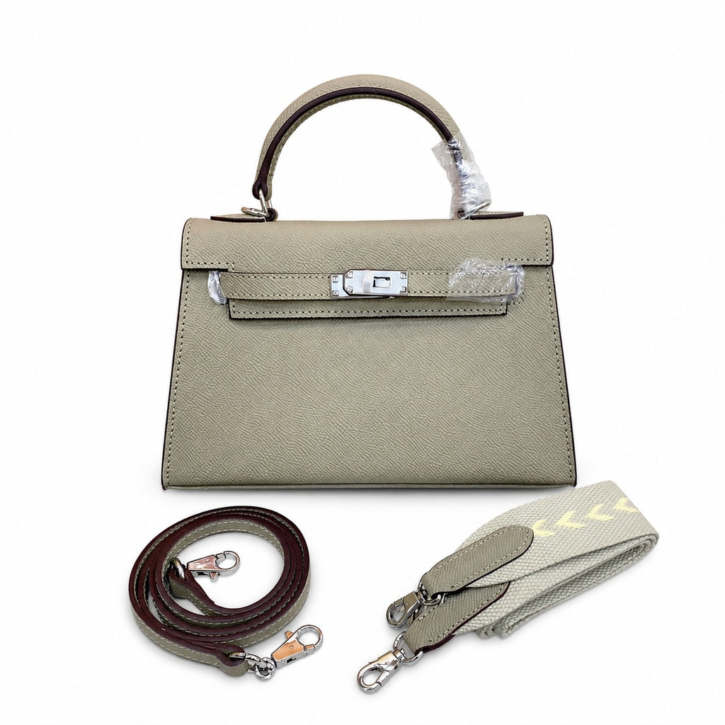 Mini Kelly II Sellier 19cm & 22cm Sauge Epsom Leather Palladium Hardware Women Mini Handbag