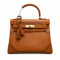 Kelly Sellier Ghillies 28cm Natural Sable Barenia Leather Gold Hardware Women Handbag