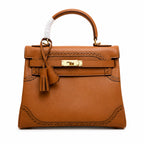 Kelly Sellier Ghillies 28cm Natural Sable Barenia Leather Gold Hardware Women Handbag
