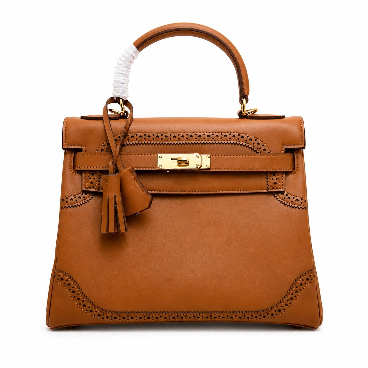 Kelly Sellier Ghillies 28cm Natural Sable Barenia Leather Gold Hardware Women Handbag