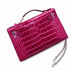 Kelly Pochette Fuchsia Shiny Niloticus Crocodile Leather Palladium Hardware Women Clutch Bag
