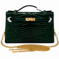 Kelly Pochette Vert Emeraude Shiny Niloticus Crocodile Leather Gold Hardware Women Clutch Bag