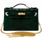 Kelly Pochette Vert Emeraude Shiny Niloticus Crocodile Leather Gold Hardware Women Clutch Bag