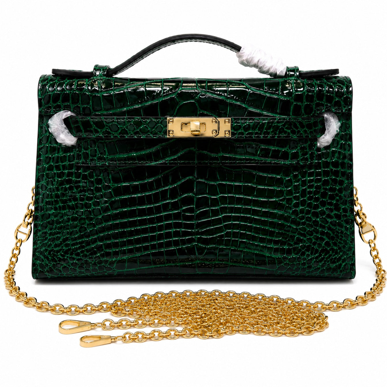 Kelly Pochette Vert Emeraude Shiny Niloticus Crocodile Leather Gold Hardware Women Clutch Bag