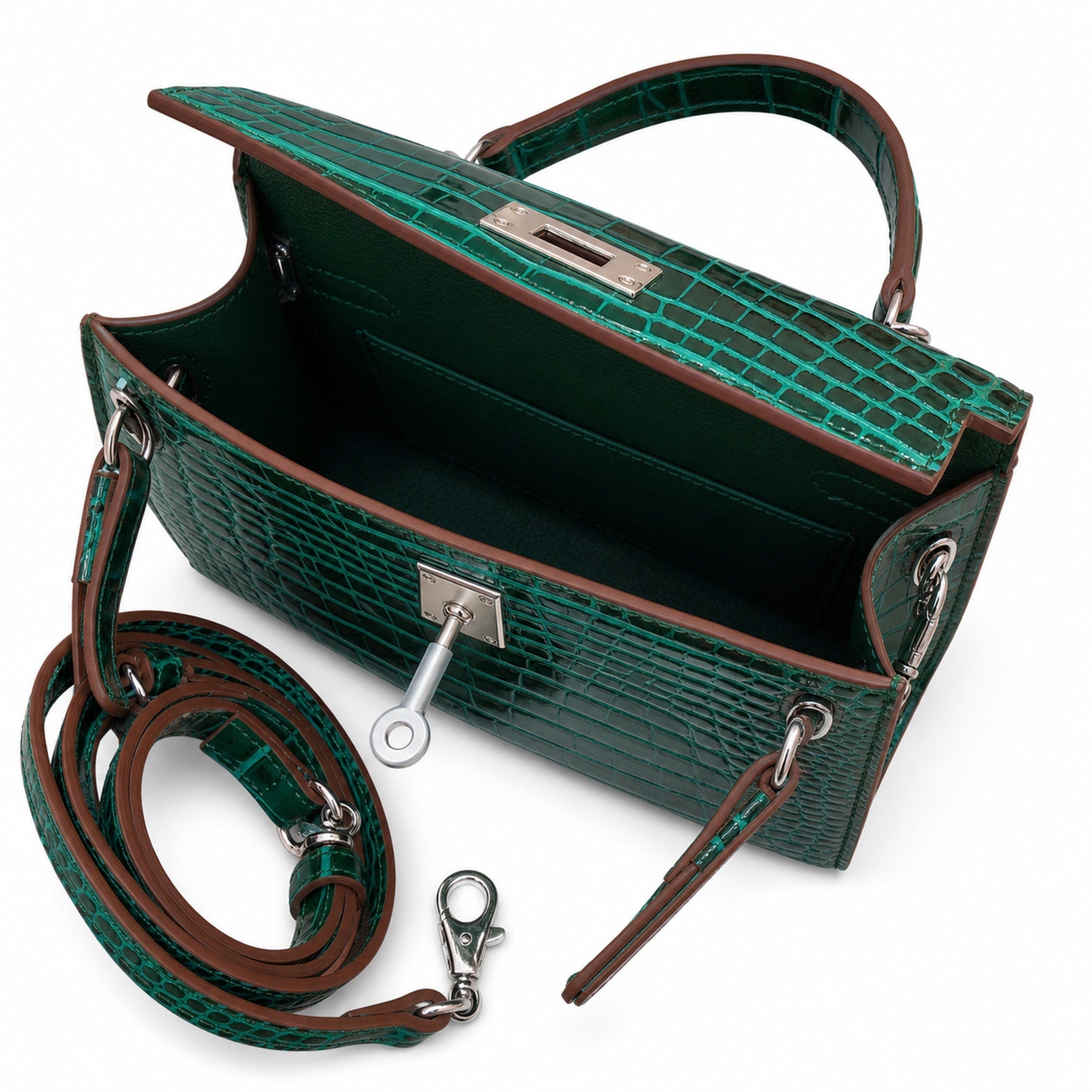 Kelly Sellier 19cm Vert Emeraude Shiny Crocodile Leather Gold Hardware & Palladium Hardware Women Handbag