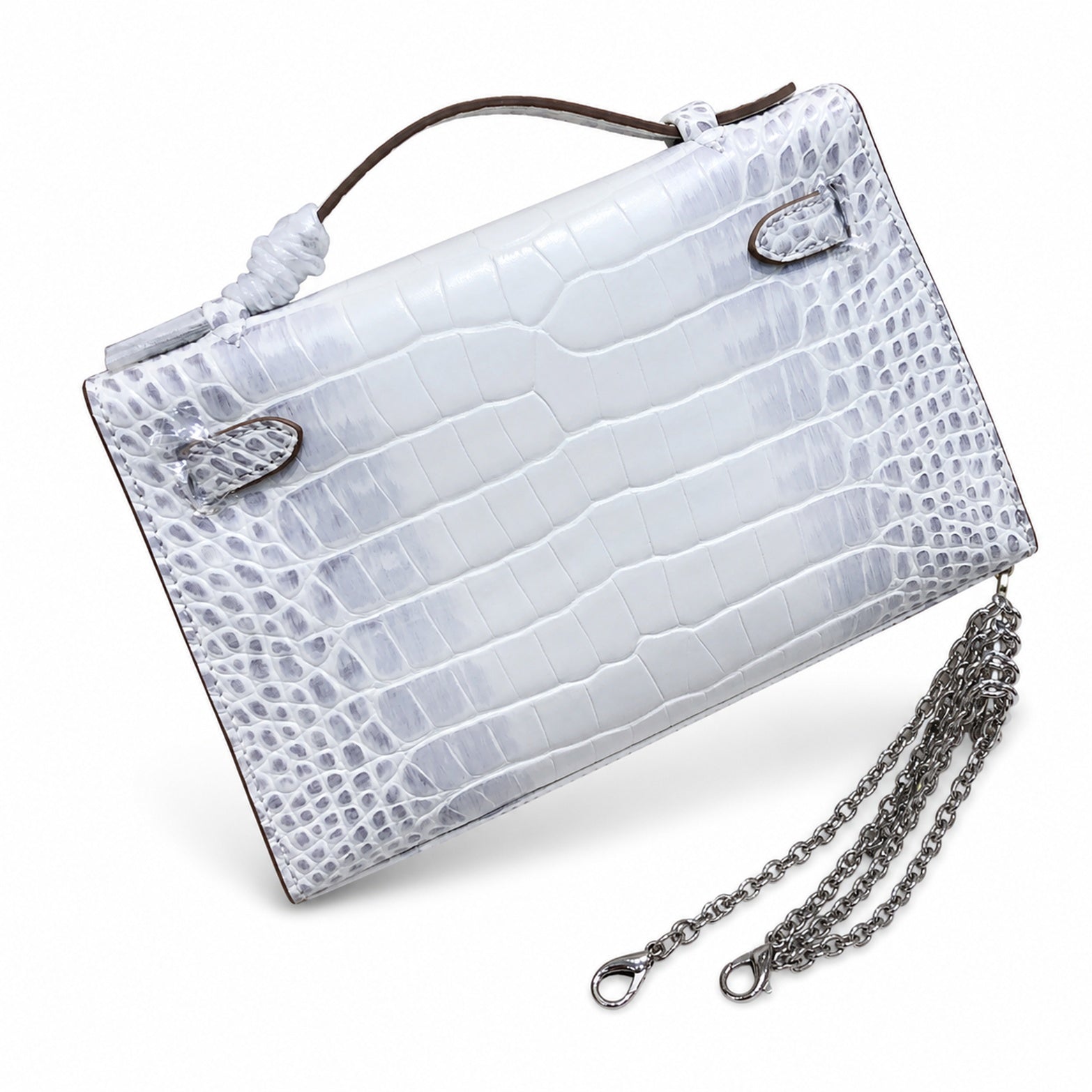 Kelly Pochette Himalaya Niloticus Crocodile Leather Palladium Hardware & Palladium Hardware Women Clutch Handbag