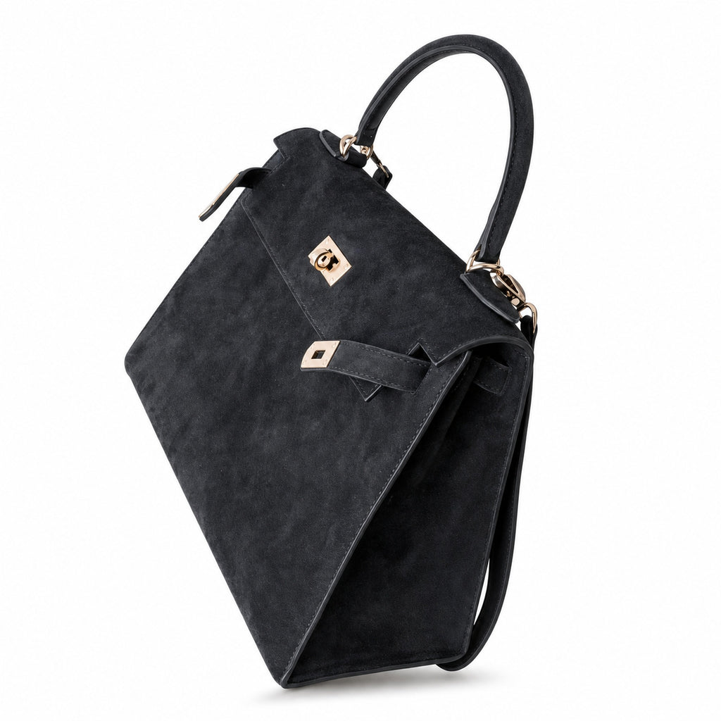 Kelly Sellier 22cm Noir Suede Leather Gold Hardware Women Mini Handbag