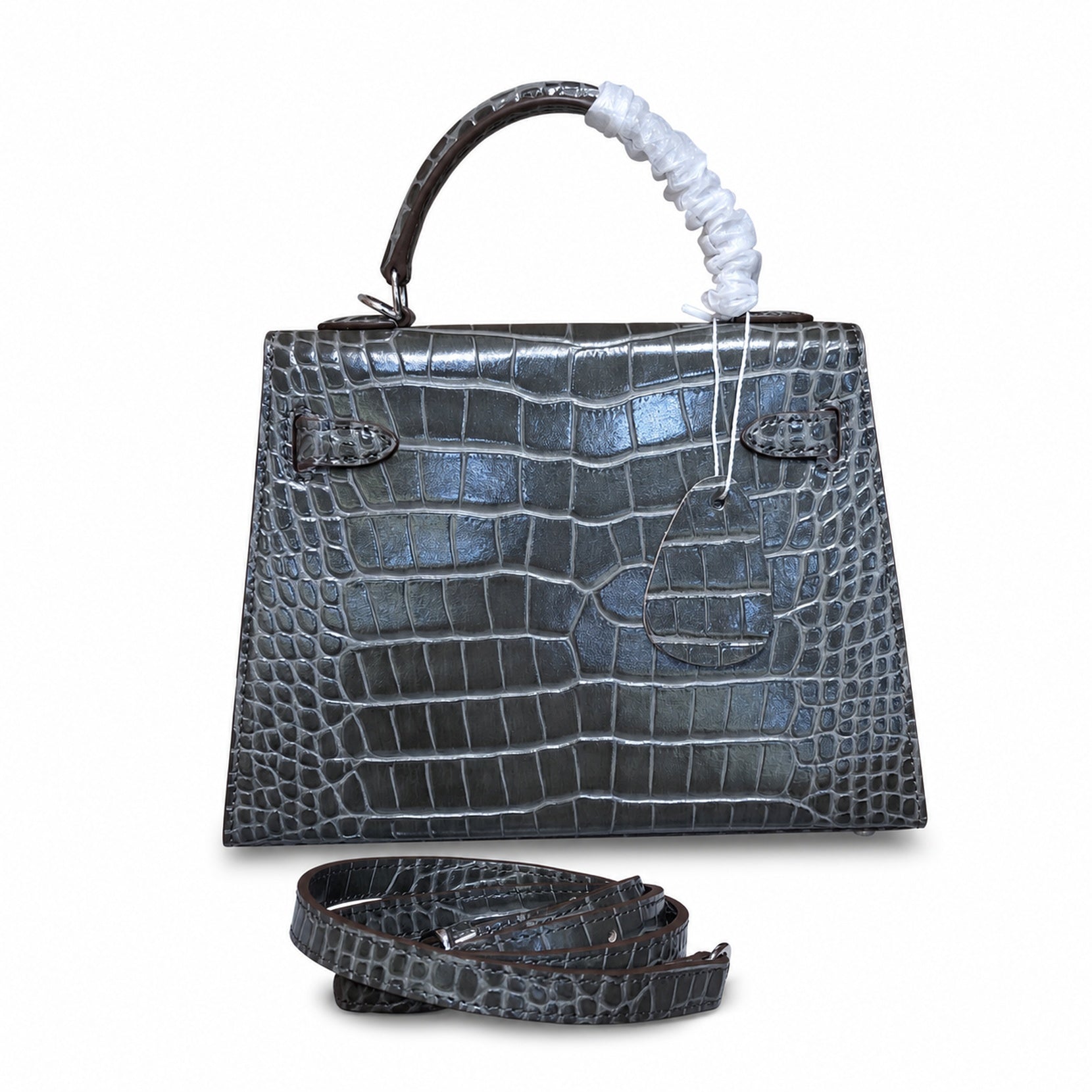 Kelly Sellier 22 Étoupe Shiny Alligator Silver Hardware