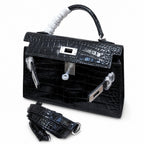 Kelly Sellier 19cm Noir Shiny Crocodile Leather Gold Hardware & Palladium Hardware Women Handbag