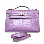 Kelly Pochette Lilac Shiny Niloticus Crocodile Leather Palladium Hardware Women Clutch Bag
