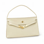 Kelly Elan 25 Underarm Baguette Bag, Genuine Top Layer Cowhide with Goat Grain, Gold Hardware Minimalist Off White Shoulder Handbag, Size 25×6.5×15cm Elegant Soft Tone Daily Purse for Women