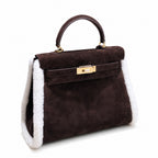 Kelly Sellier 28cm Ebene Suede Leather Gold Hardware Commute Shoulder Handbag
