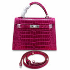 Kelly Sellier 22cm  Fuchsia Shiny Crocodile Leather Gold Hardware & Palladium Hardware Women Handbag