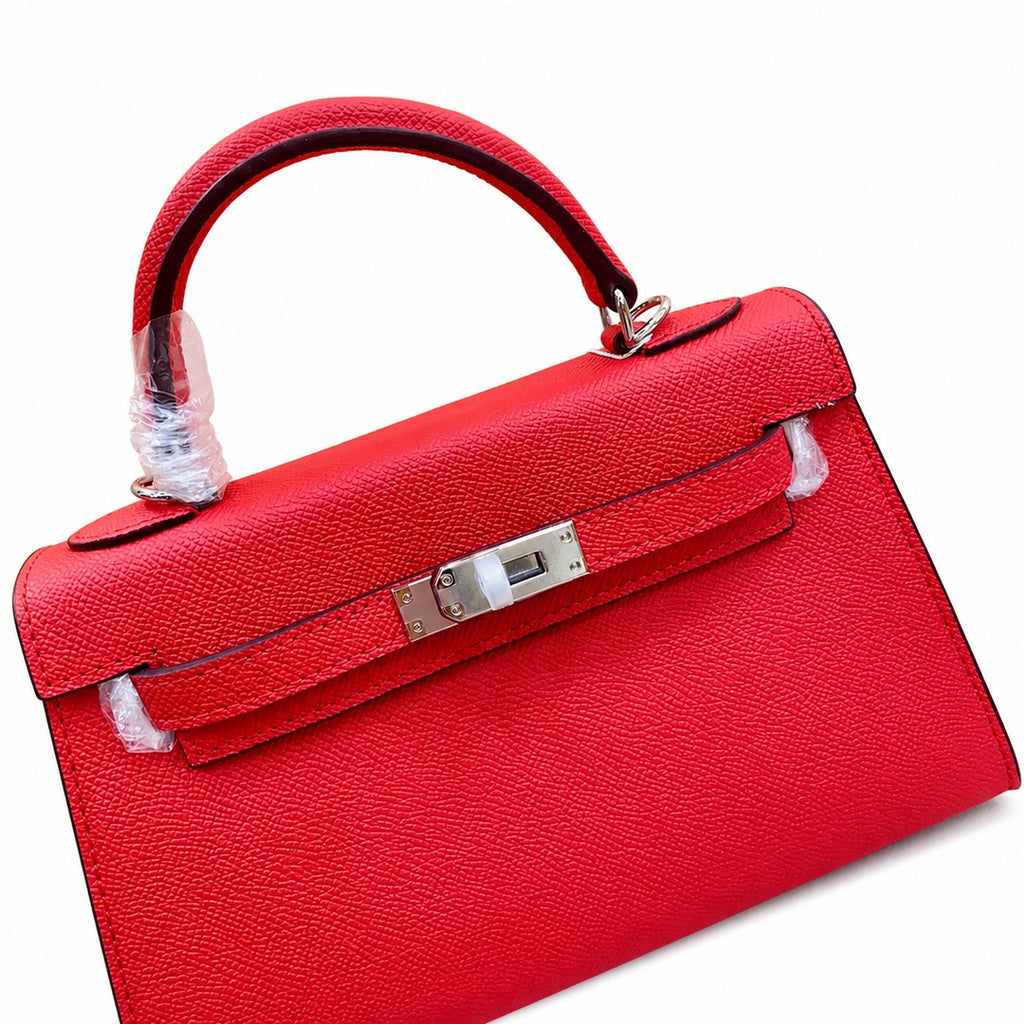 Mini Kelly II Sellier 19cm & 22cm Rouge Casaque Epsom Leather Palladium Hardware Women Mini Handbag