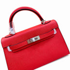 Mini Kelly II Sellier 19cm & 22cm Rouge Casaque Epsom Leather Palladium Hardware Women Mini Handbag