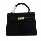 Kelly Sellier 22cm Noir Suede Leather Gold Hardware Women Mini Handbag