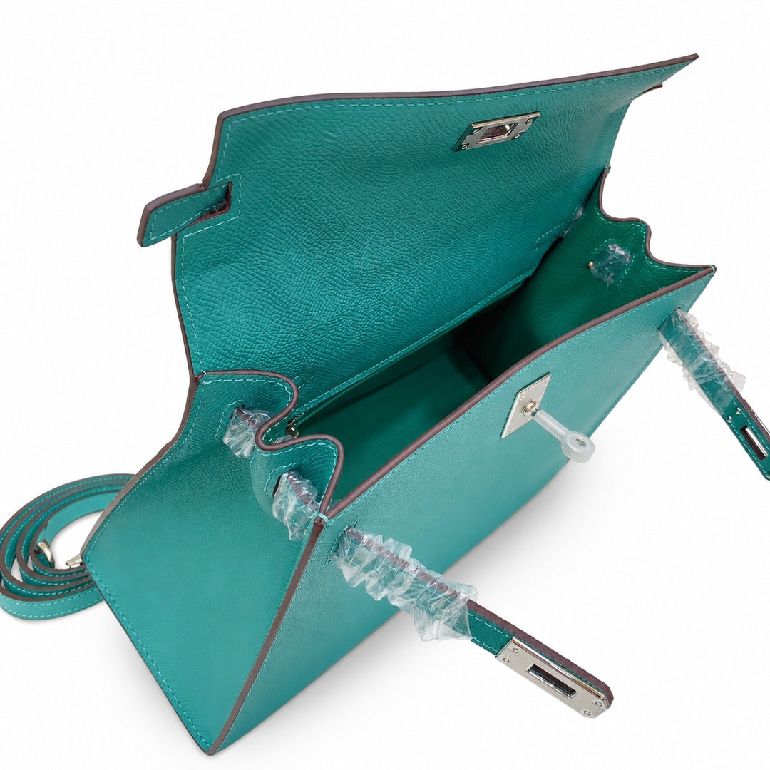Kelly Sellier 25cm & 28cm Vert Jade Epsom Leather Palladium Hardware Daily Designer Handba