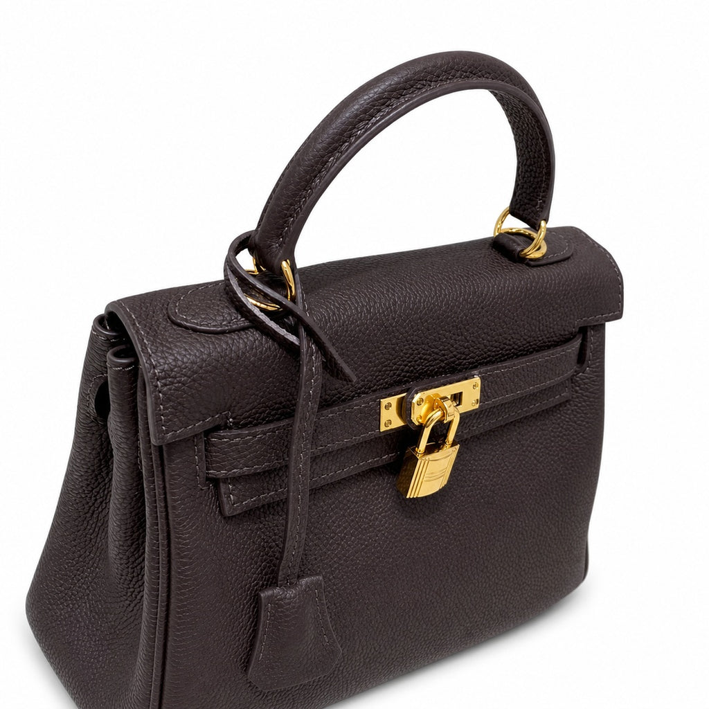 Kelly Sellier 20cm & 25cm & 28cm Marron Foncé Togo Leather Gold Hardware Women Handbag