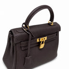 Kelly Sellier 20cm & 25cm & 28cm Marron Foncé Togo Leather Gold Hardware Women Handbag