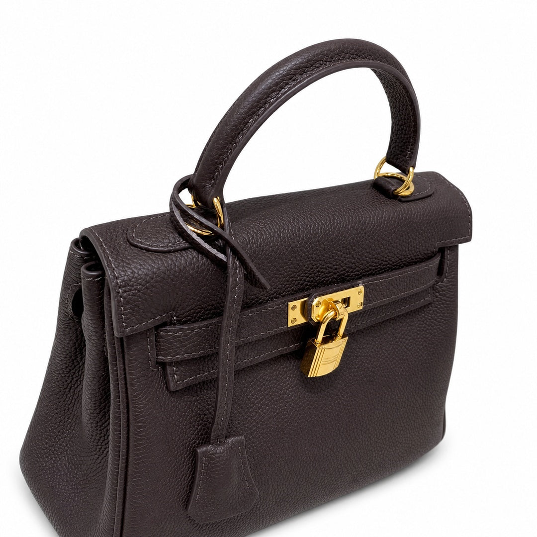 Kelly Sellier 20cm & 25cm & 28cm Marron Foncé Togo Leather Gold Hardware Women Handbag