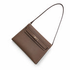 Kelly Elan 25 Underarm Baguette Bag, Genuine Top Layer Cowhide Goat Grain Leather, Silver Hardware Khaki Shoulder Handbag, Timeless Neutral Must-have Bag Elegant Versatile Daily Purse Size 25×6.5×15cm