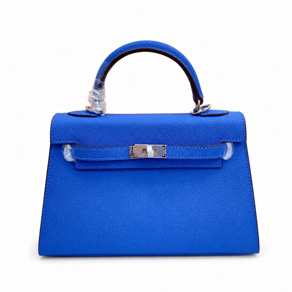 Mini Kelly II Sellier 19cm & 22cm Bleu Electrique Epsom Leather Palladium Hardware Women Mini Handbag With Extra Fabric Strap