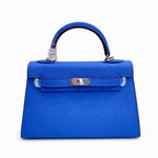 Mini Kelly II Sellier 19cm & 22cm Bleu Electrique Epsom Leather Palladium Hardware Women Mini Handbag With Extra Fabric Strap