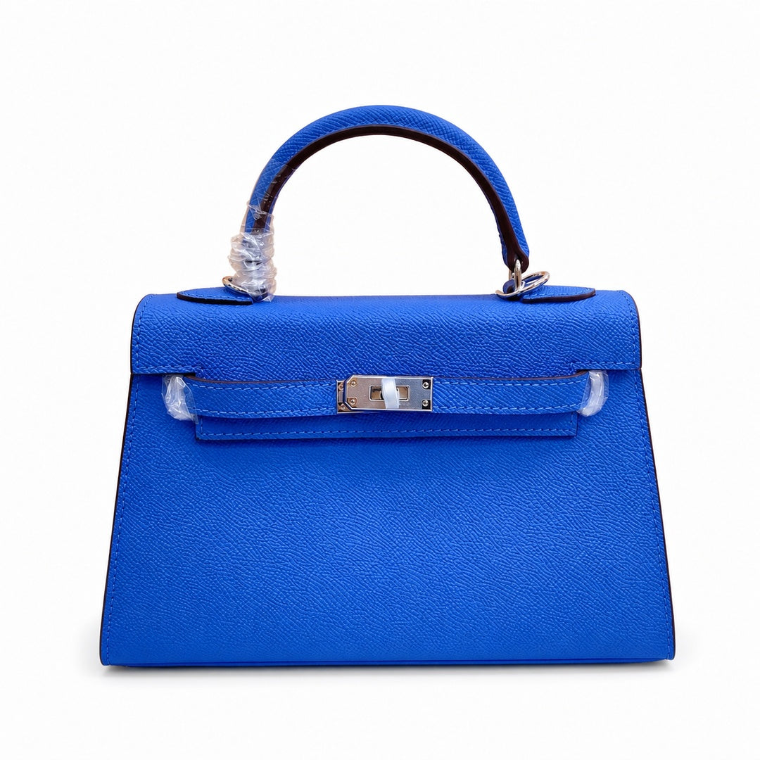 Mini Kelly II Sellier 19cm & 22cm Bleu Electrique Epsom Leather Palladium Hardware Women Mini Handbag With Extra Fabric Strap