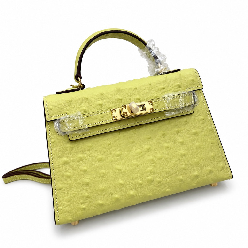 Mini Kelly II 19cm Sellier Jaune Poussin Ostrich Gold Hardware Luxury Mini Handbag