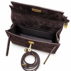 Mini Kelly Sellier 22cm Ebene Suede Leather Gold Hardware Women Mini Handbag