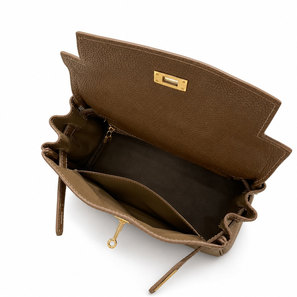 Kelly Sellier 20cm & 25cm & 28cm Chocolat Togo Leather Gold Hardware Women Handbag