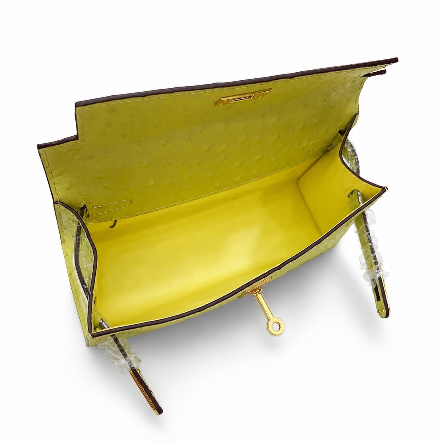 Mini Kelly II Sellier 19cm & 22cm Jaune Citron Ostrich Leather Gold Hardware Women Mini Handbag