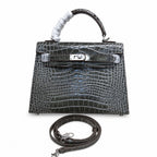 Kelly Sellier 22 Étoupe Shiny Alligator Silver Hardware