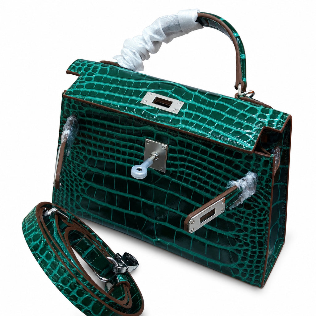 Kelly Sellier 19cm Vert Emeraude Shiny Crocodile Leather Gold Hardware & Palladium Hardware Women Handbag