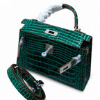 Kelly Sellier 19cm Vert Emeraude Shiny Crocodile Leather Gold Hardware & Palladium Hardware Women Handbag