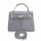 Kelly Sellier 22cm Gris Asphalte Suede Leather Palladium Hardware Women Handbag