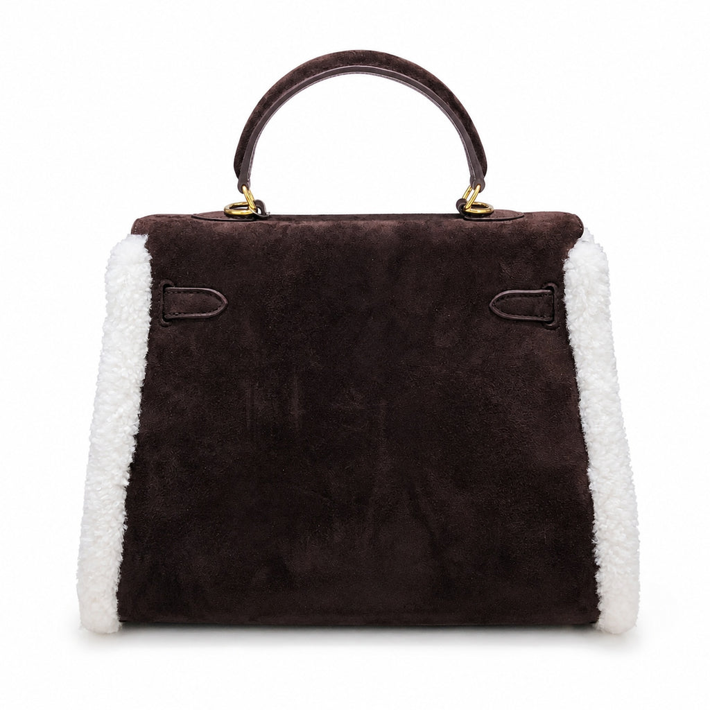 Kelly Sellier 28cm Ebene Suede Leather Gold Hardware Commute Shoulder Handbag