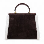 Kelly Sellier 28cm Ebene Suede Leather Gold Hardware Commute Shoulder Handbag