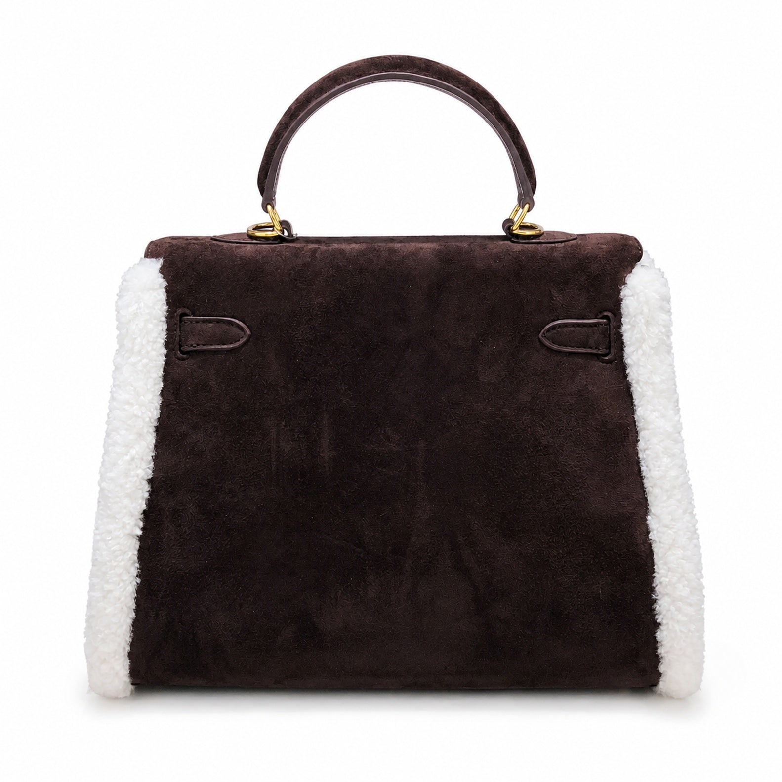 Kelly Sellier 28cm Ebene Suede Leather Gold Hardware Commute Shoulder Handbag