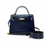 Kelly Sellier 19cm & 22cm & 25cm Bleu Nuit Box Calf Leather Gold Hardware & Palladium Hardware Women Handbag